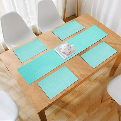 HOKiPO Rectangular Pack of 5 Table Placemat(Blue, PVC)