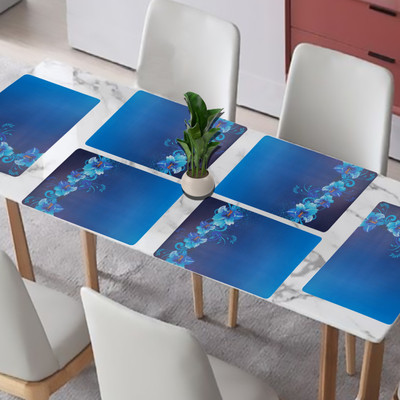 Kanushi Industries Rectangular Pack of 6 Table Placemat(Blue, PVC)