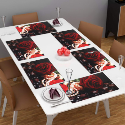 DPA Collection Rectangular Pack of 6 Table Placemat(Red, Black, PVC)