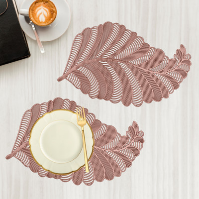 KUBER INDUSTRIES Rectangular Pack of 2 Table Placemat(Gold, Leather)