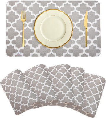 Heart Home Rectangular Pack of 6 Table Placemat(White, Grey, PVC)