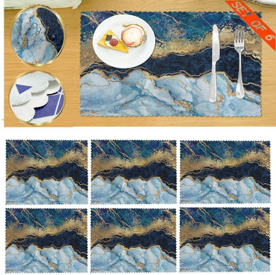 STUTI WORLD Rectangular Pack of 6 Table Placemat(Blue, Polyester)