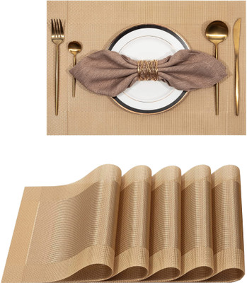 KitchEase Rectangular Pack of 5 Table Placemat(Gold, PVC)