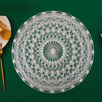 Dakshya Industries Round Pack of 4 Table Placemat(Silver, PVC)