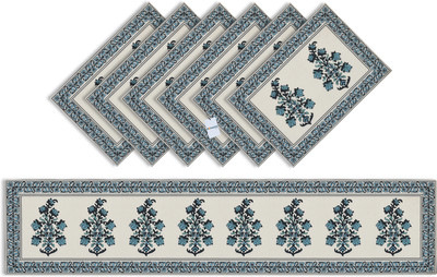 HOMESTIC Rectangular Pack of 7 Table Placemat(Blue, Polyester)