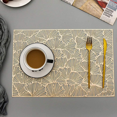 KRITVI ENTERPRISES Rectangular Pack of 2 Table Placemat(Gold, Polyester)