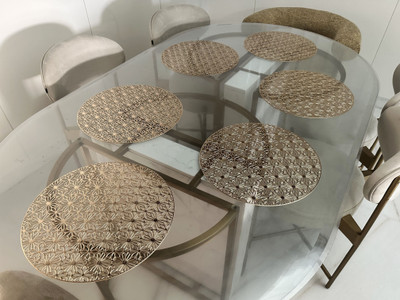 LaVichitra Round Pack of 6 Table Placemat(Gold, PVC)