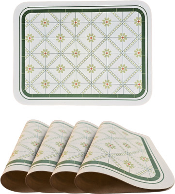 YELONA Rectangular Pack of 4 Table Placemat(Light Green, White, Dark Green, Leather)