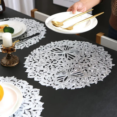 Dakshya Industries Round Pack of 2 Table Placemat(Silver, PVC)