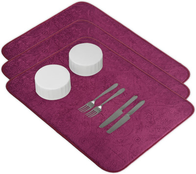 KUBER INDUSTRIES Rectangular Pack of 3 Table Placemat(Purple, Microfibre)