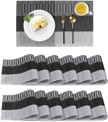 KitchEase Rectangular Pack of 12 Table Placemat(Grey, Black, PVC)