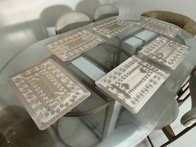 LaVichitra Rectangular Pack of 6 Table Placemat(Gold, White, PVC)