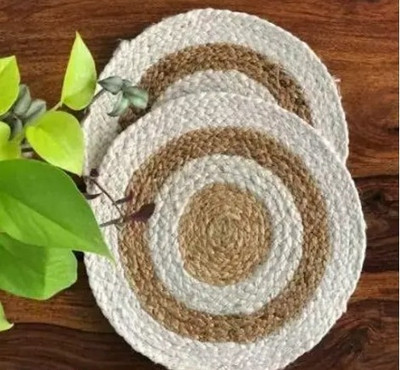 SIYA TEXTILES Round Pack of 2 Table Placemat(Multicolor, Jute)