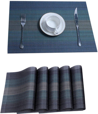 KitchEase Rectangular Pack of 5 Table Placemat(Dark Blue, PVC)