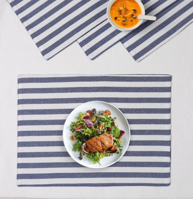 AIRWILL Rectangular Pack of 4 Table Placemat(Blue, White, Cotton)