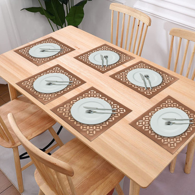 KUBER INDUSTRIES Round Pack of 6 Table Placemat(Gold, PVC)
