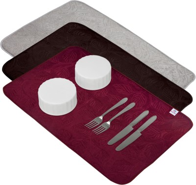 Heart Home Rectangular Pack of 3 Table Placemat(Maroon, White, Microfibre)