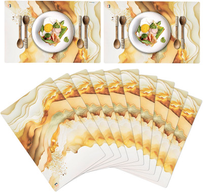 HOMESTIC Rectangular Pack of 12 Table Placemat(Gold, PVC)