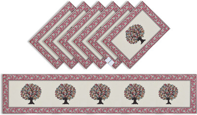 HOMESTIC Rectangular Pack of 7 Table Placemat(Pink, Polyester)