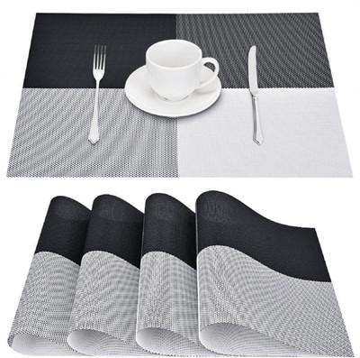 primetreads Rectangular Pack of 4 Table Placemat(Black, White, PVC)