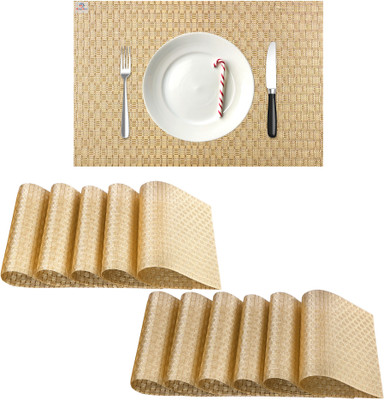 Heart Home Rectangular Pack of 12 Table Placemat(Gold, Polyester)