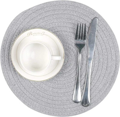 MY HOME Round Pack of 1 Table Placemat(Grey, Jute)