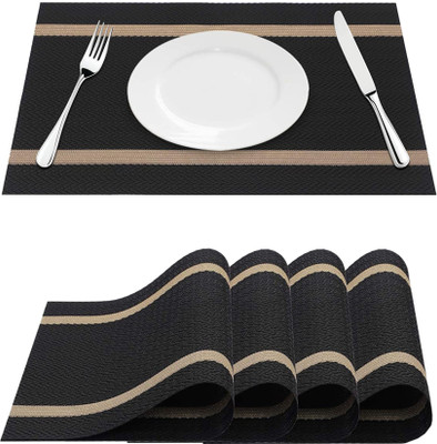 YELONA Rectangular Pack of 4 Table Placemat(Black, Beige, PVC)