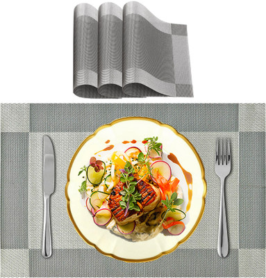 SLEEKBODE Rectangular Pack of 4 Table Placemat(Silver, Polypropylene)