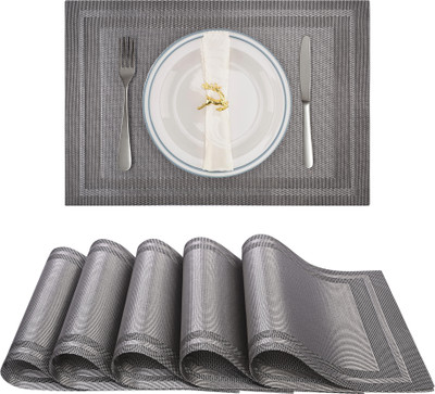 Atags Rectangular Pack of 6 Table Placemat(Grey, PVC)