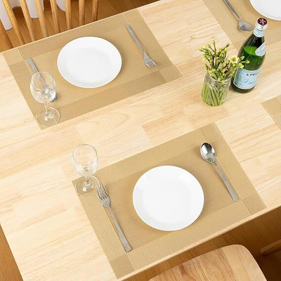Moxtiza Rectangular Pack of 2 Table Placemat(Gold, PVC)