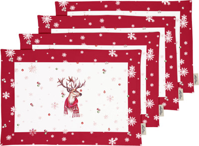 Vargottam Rectangular Pack of 4 Table Placemat(Red, Cotton)