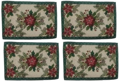 PRAKARTIK Rectangular Pack of 4 Table Placemat(Red, Green, Cotton)