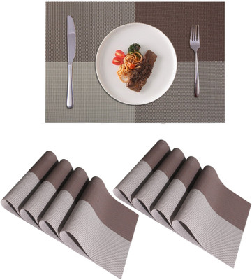 KitchEase Rectangular Pack of 8 Table Placemat(Brown, Beige, Multicolor, PVC)