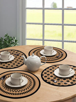 Saral Home Round Pack of 4 Table Placemat(Black, Cotton)
