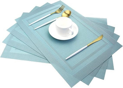 DANSR Rectangular Pack of 4 Table Placemat(Blue, Polyester)