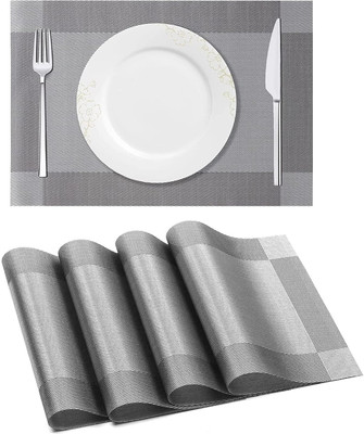 GPNK Rectangular Pack of 4 Table Placemat(Grey, PVC)