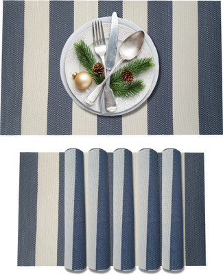 AMORDIV Rectangular Pack of 5 Table Placemat(White, Dark Blue, PVC)