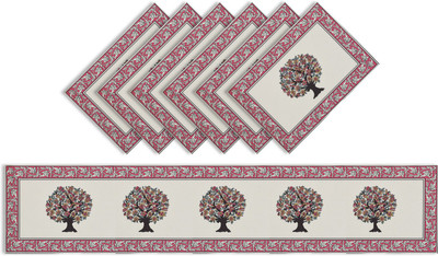 KUBER INDUSTRIES Rectangular Pack of 7 Table Placemat(Pink, Polyester)
