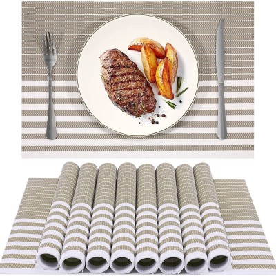 YELONA Rectangular Pack of 8 Table Placemat(Brown, White, PVC)