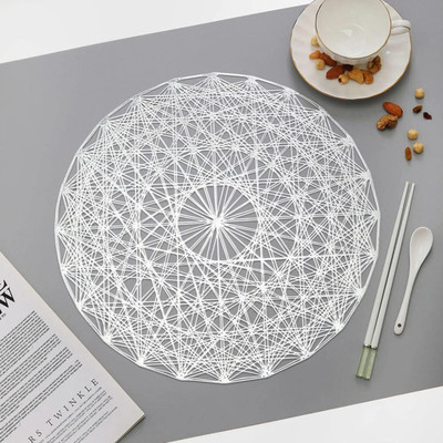 KVVTRADES Round Pack of 1 Table Placemat(Silver, PVC)