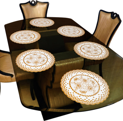 Univara Round Pack of 6 Table Placemat(Gold, PVC)