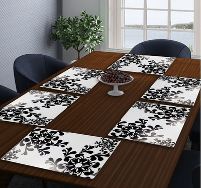 REVEXO Rectangular Pack of 6 Table Placemat(Black, White, PVC)