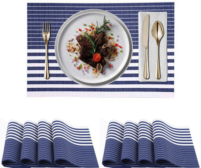 KitchEase Rectangular Pack of 8 Table Placemat(White, Blue, PVC)