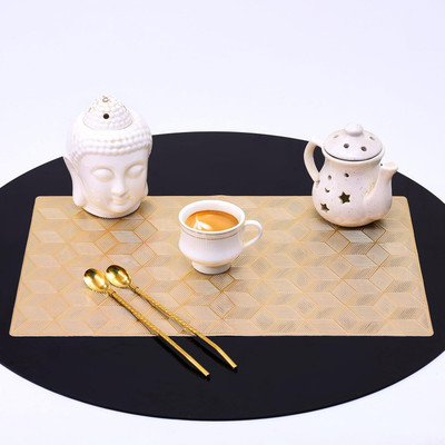 Dakshya Industries Rectangular Pack of 4 Table Placemat(Gold, PVC)