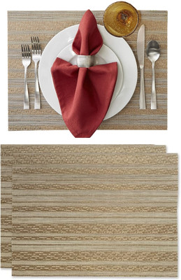 KitchEase Rectangular Pack of 2 Table Placemat(Gold, Grey, PVC)