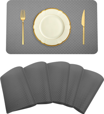 KUBER INDUSTRIES Rectangular Pack of 6 Table Placemat(Grey, PVC)