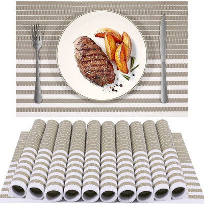 AMORDIV Rectangular Pack of 12 Table Placemat(Brown, White, PVC)