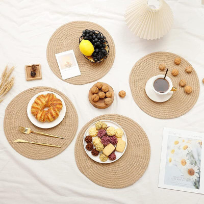 SIYA TEXTILES Round Pack of 4 Table Placemat(Brown, Cotton)