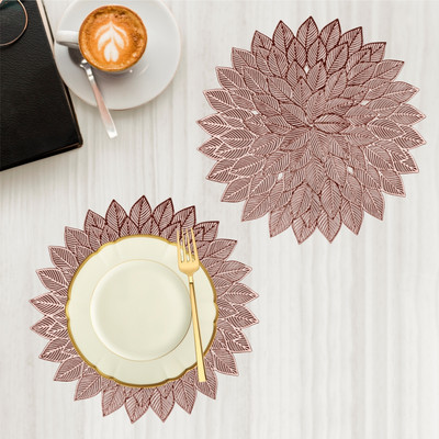 KUBER INDUSTRIES Round Pack of 2 Table Placemat(Gold, Leather)