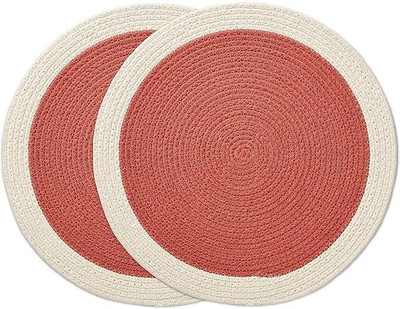 EMBRIO HOMES Round Pack of 2 Table Placemat(Red, White, Cotton)